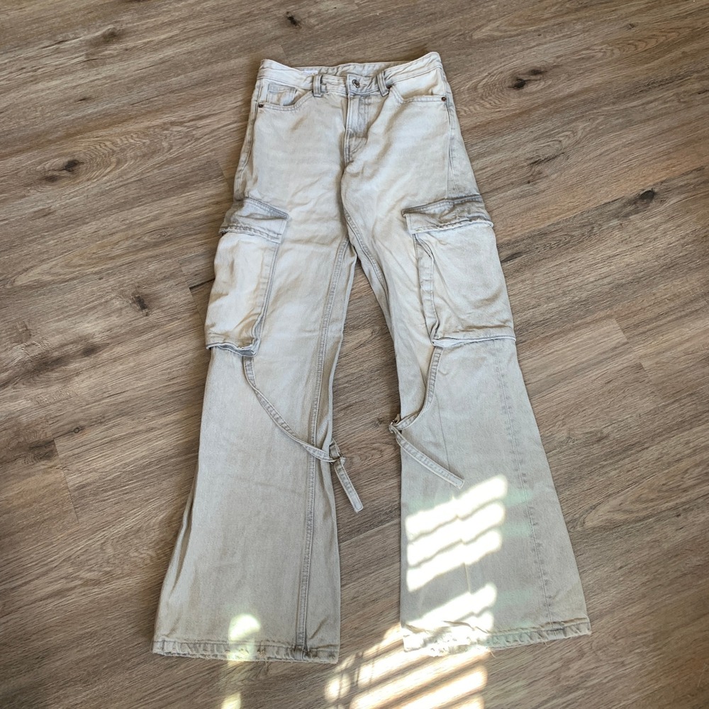 Zara flare cargo jeans w/ side pockets - grunge - size 0 womens